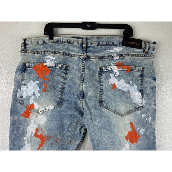 FWRD Denim Men 42/32 Blue Jeans Distressed Paint Splatter Urban Wear - Picture 6 of 11